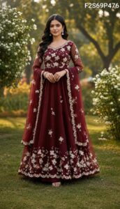 পার্টি ড্রেস (সেমি-স্টিচড)-Party Dress (Semi-Stiched) - Image 2